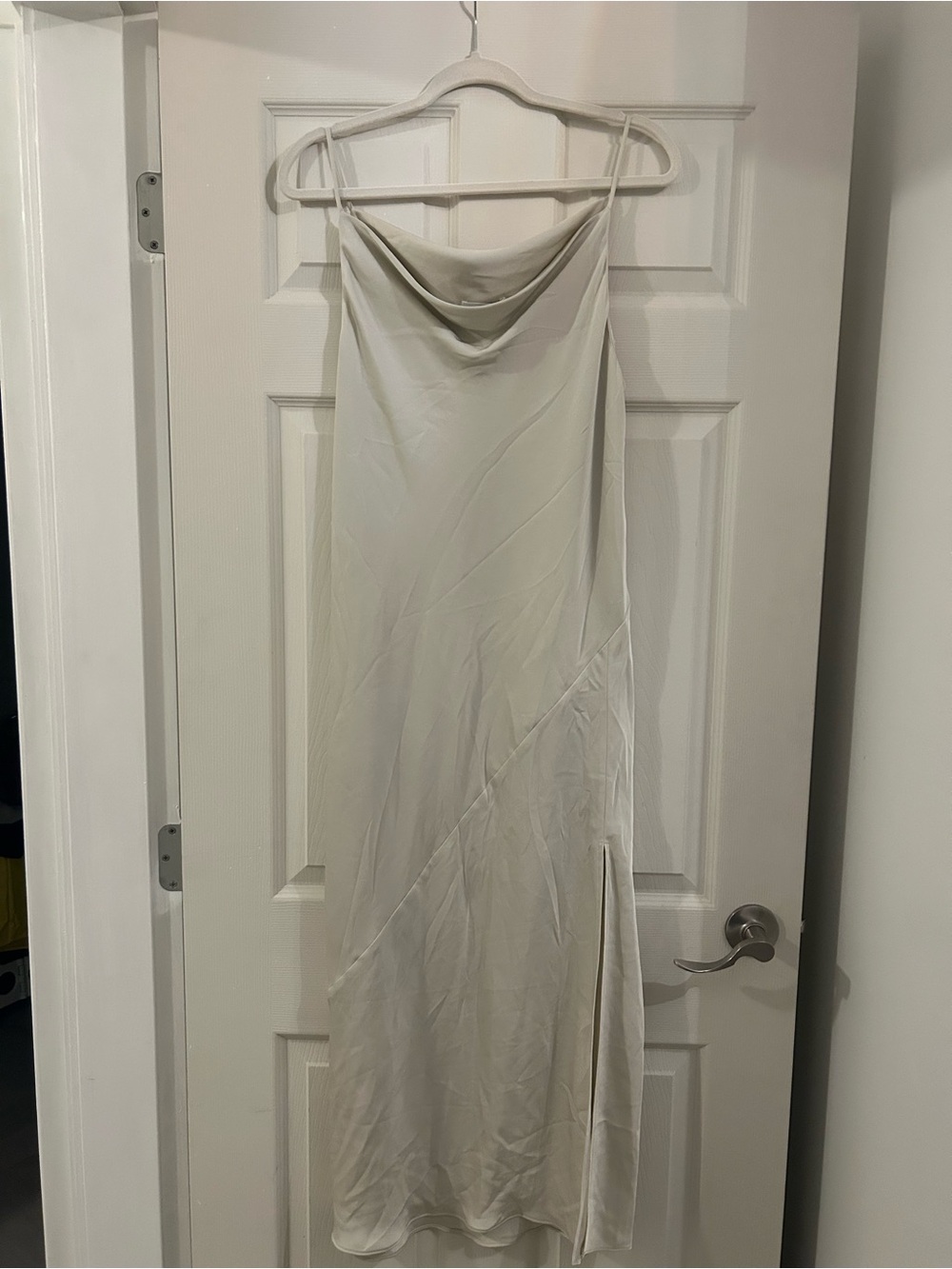 Babaton Aritzia Fonda Dress Satin Cowl Neck Cream Effortless Minimalist Large - Picture 5 of 8